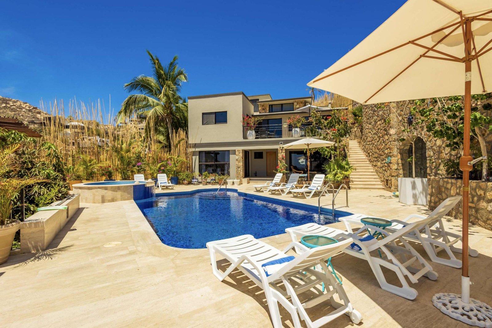 Cabo San Lucas Pedregal Csl Casa LA PIÑATA A luxury villa located in the exclusive Pedregal Cabo San Lucas. Perfect as a private residence or a high-end vacation rental, this villa offers an exceptional combination of comfort, style, privacy, and location.The villa features 8 bedrooms including a service room (as an independent apartment suite), 8.5 bathrooms, and 13 beds.Fully furnished and equipped with top-quality finishes, providing a turnkey experience.Every detail has been thoughtfully crafted to create an exceptional space for family gatherings and entertaining. The expansive terrace includes a great swimming pool, 2 jacuzzi, bar, 2 BBQ station, 2 fire pits, and multiple lounge areas, to enjoy the very best of Cabo living The interiors feature cozy and elegant living spaces, including a inside bar, games room, media room and impeccable design in every corner Fully furnished and equipped, representing an outstanding opportunity. With its exceptional design, amenities, and location, this villa embodies the best of the Baja lifestyle for sale