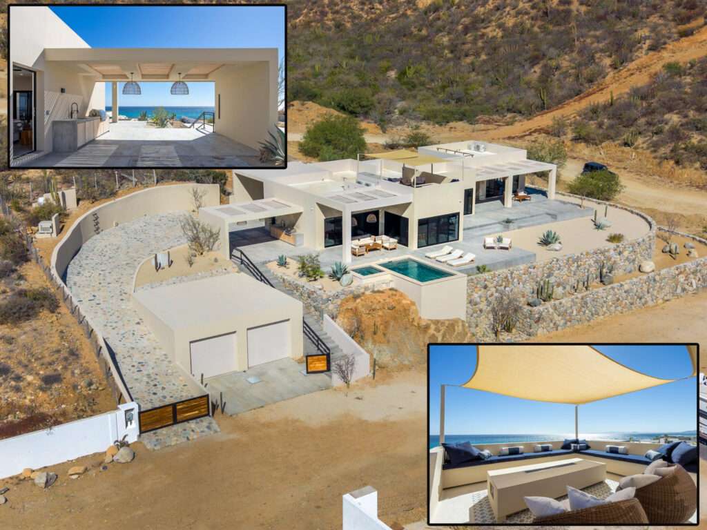 Cabo San Lucas Miramar Discover this stunning home located in the desirable Miramar area, thoughtfully designed to offer spacious living, comfort, and exceptional entertainment spaces.This beautiful two-story residence features 5 spacious bedrooms, 5 full bathrooms, and 1 half bathroom, with a modern layout that maximizes natural light and seamless indoor-outdoor living.The main level includes a fully equipped modern kitchen, open-concept living and dining areas, a convenient laundry room, and a two-car garage. Large windows and well-designed spaces create a bright and welcoming atmosphere throughout the home. The highlight of the property is its impressive rooftop entertainment area, perfect for hosting family and friends. It features a built-in BBQ grill, sink, two additional half bathrooms, a cozy fire pit, and a beautiful swimming pool, creating the ideal setting to enjoy outdoor living and breathtaking sunsets.Located in a peaceful and growing neighborhood, Miramar offers convenient access to schools, shopping centers, restaurants, beaches, and the main roads connecting all of Los Cabos. – 25 CAMINO DEL PACIFICO BAJO, Cabo San Lucas, BS