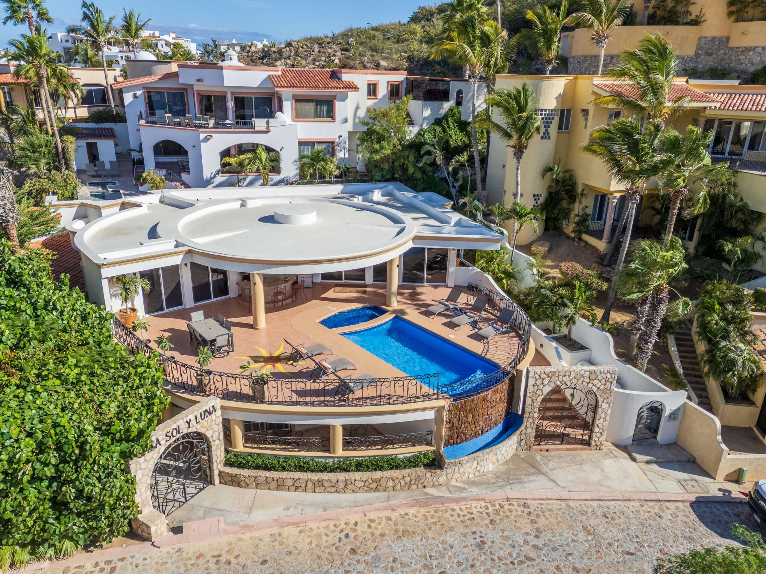 Cabo San Lucas Pedregal Csl Welcome to Casa Sol y Luna, a private hillside retreat in the prestigious gated community of Pedregal. Set on an expansive 898 m² lot, this beautifully furnished residence offers 4 bedrooms, 4.5 bathrooms, and over 596 m² of total living and outdoor space designed to embrace Cabo's indoor-outdoor lifestyle. Enjoy generous terraces, a sparkling pool, and inviting areas for entertaining, relaxing, and taking in the peaceful surroundings. The thoughtful floor plan combines comfort, privacy, and functionality, making it ideal as a full-time residence, vacation home, or investment property. Just minutes from the Marina, downtown Cabo San Lucas, restaurants, and beaches, Casa Sol y Luna delivers the perfect balance of tranquility and convenience in one of Los Cabos' most iconic communities. – D2 Palma Real, Cabo San Lucas, BS